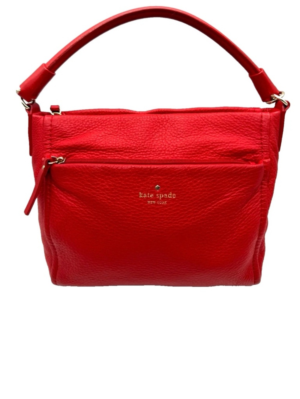 kate spade Red Pebbled Leather Shoulder Bag with Front Zip Pocket